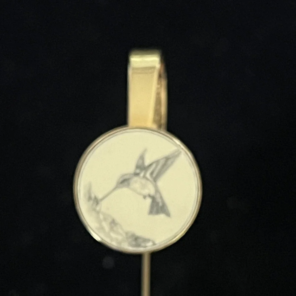 1991 DELART‎ Barlow Scrimshaw Happy Hummingbird Motif Brass Bookmark 3